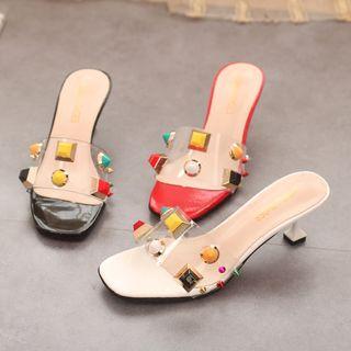 Studded Slide Kitten-heel Sandals