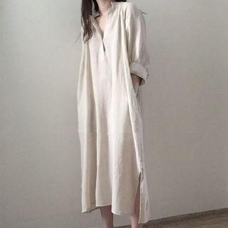 V-neck 3/4-sleeve Midi Dress White - One Size