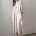 V-neck 3/4-sleeve Midi Dress White - One Size