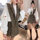 Set: Plain Sweatshirt + Notch Lapel Mock Collar + Mini A-line Skort