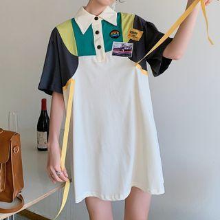 Short-sleeve Color Block Polo Mini Dress