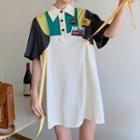Short-sleeve Color Block Polo Mini Dress