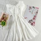 Short-sleeve Ruffled Midi A-line Eyelet Lace Dress White - One Size