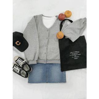 V-neck Brushed-fleece Cotton Blend Cardigan