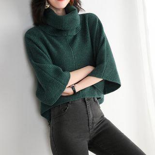 3/4-sleeve Turtle Neck Sweater