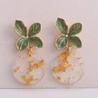 925 Sterling Silver Flower Disc Drop Earring 1 Pair - Green & Gold & White - One Size