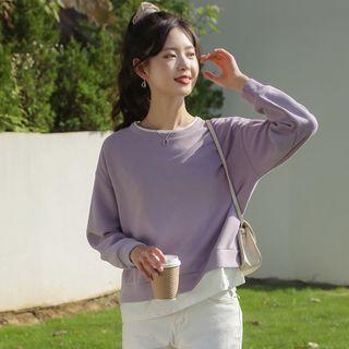 Mock Two-piece Sweatshirt Light Purple - One Size