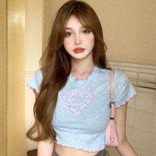 Short-sleeve Heart Lettuce Edge Cropped T-shirt