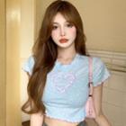 Short-sleeve Heart Lettuce Edge Cropped T-shirt