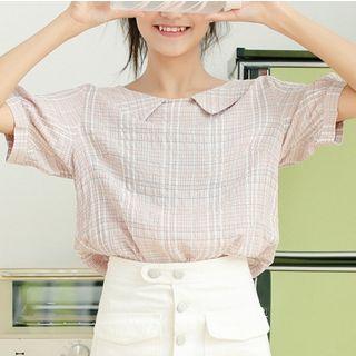 Short-sleeve Plaid Collared Top