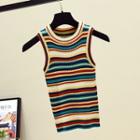Striped Rib Knit Tank Top As Shown In Figure - One Size