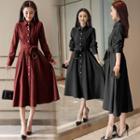 Long-sleeve Tie-waist Midi Shirt Dress