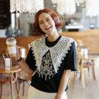 Crochet-lace Collar Print T-shirt