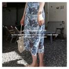Band-waist Floral Print Maxi Skirt Blue - One Size