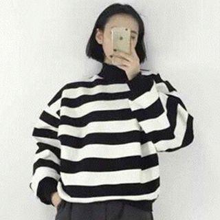 Striped Turtleneck T-shirt Stripes - Black & White - One Size