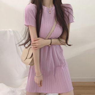 Short-sleeve Ribbed Plain Dress