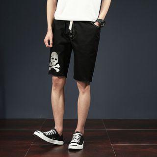 Skull Embroidered Shorts