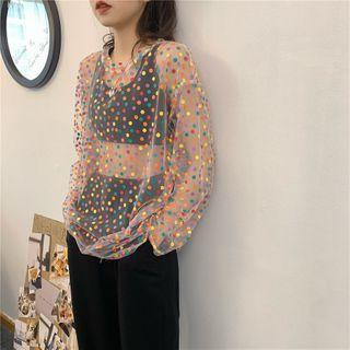 Dot Long-sleeve Sheer Top