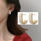 Rhinestone Open Hoop Earring 1 Pair - Gold - One Size