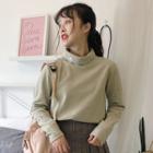 Swan Embroidered Long-sleeve Turtleneck Top
