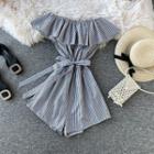 Off-shoulder Tie-waist Short-sleeve Playsuit