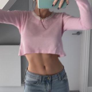 Lace-trim Plain Crop Top