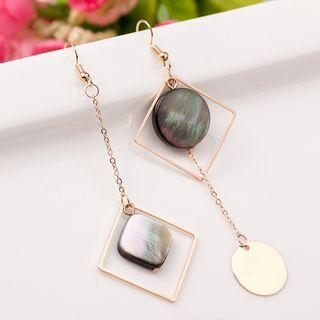 Non-matching Scallop Disc Geometric Dangle Earring As Shown In Figure - One Size