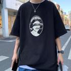 Elbow Sleeve Crew Neck Print T-shirt