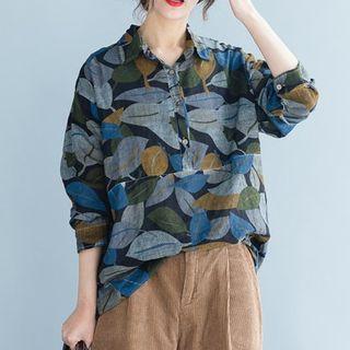 Leaf-print Shirt As Shown In Figure - One Size