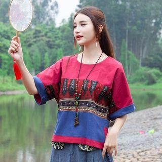 Patterned Panel Short Sleeve T-shirt