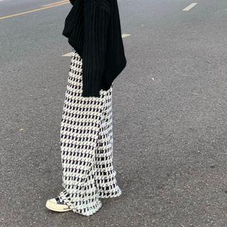 Houndstooth Velvet Loose-fit Pants Black - One Size