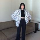 Long-sleeve Crop Top / Wide Leg Pants / Fluffy Jacket
