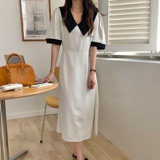 Peter Pan-collar Color Block Midi Dress