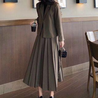 Set: Single Breasted Blazer + Pleated Midi Skirt