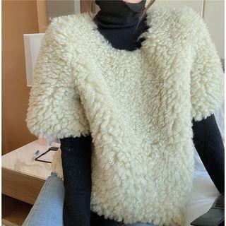 Short-sleeve Faux Shearling Sweatshirt