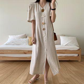 Short-sleeve Embellished Midi Dress