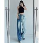 Washed Colorblock Wide-leg Jeans