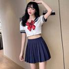 Sailor Collar Shirt / Pleated Mini A-line Skirt / Set