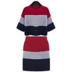 Set: Striped Sweater + Knit Skirt