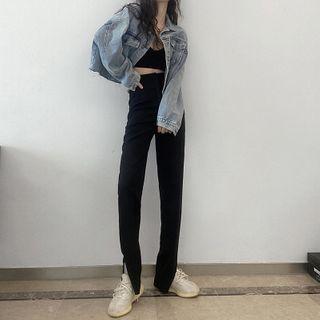 High-waist Slit Straight Leg Pants