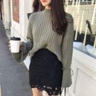 Bell-sleeve Loose-fit Strappy Knit Sweater
