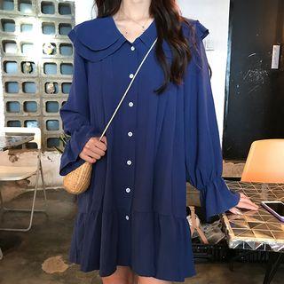Bell-sleeve Peter Pan Collar Plain Dress
