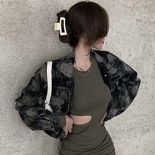 Tie Dye Denim Jacket Black & Gray - One Size