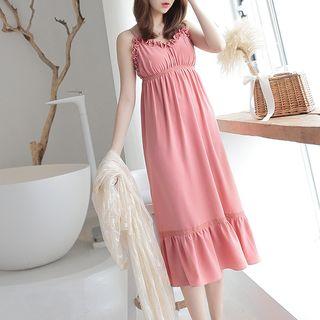 Spaghetti Strap Frill Trim Midi Dress