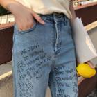 Lettering Distressed Cropped Jeans
