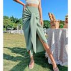 Tie-front Slit Midi A-line Skirt