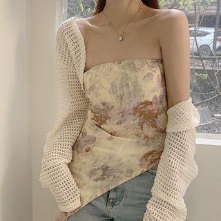 Irregular Tube Top / Plain Cropped Cardigan