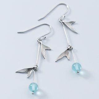 925 Sterling Silver Mermaid Tail & Bead Dangle Earring 1 Pair - Silver - One Size