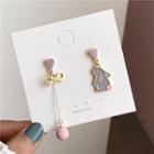 Non-matching Alloy Rabbit & Bow Dangle Earring 1 Pair - Earring - Pink & Grayish Blue - One Size