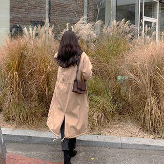 Fleece-collar Drawcord Long Safari Coat